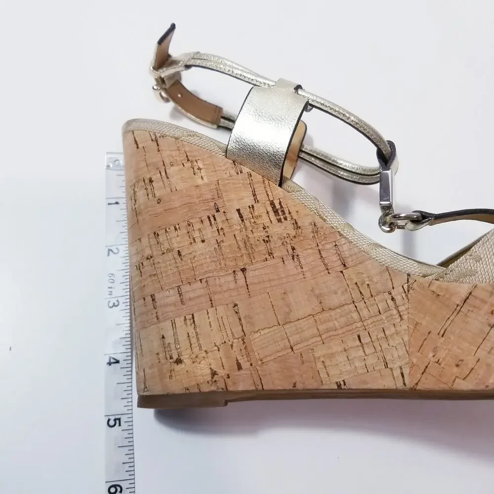 Coach Ivory Metallic Cork Wedge Sandals - Picture 11 of 13